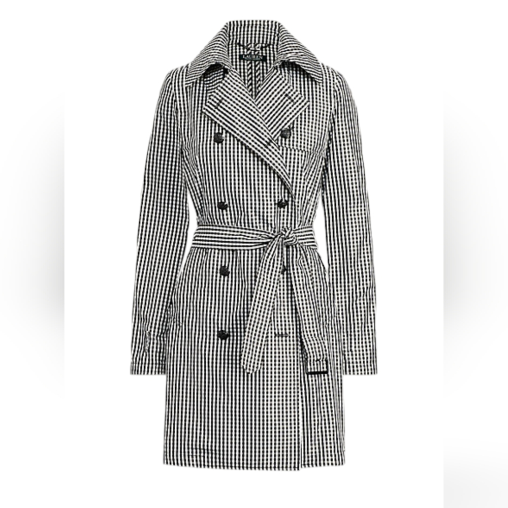 NWT Lauren Ralph Lauren Gingham Twill Trench Coat with defect sz 14 - Picture 2 of 5